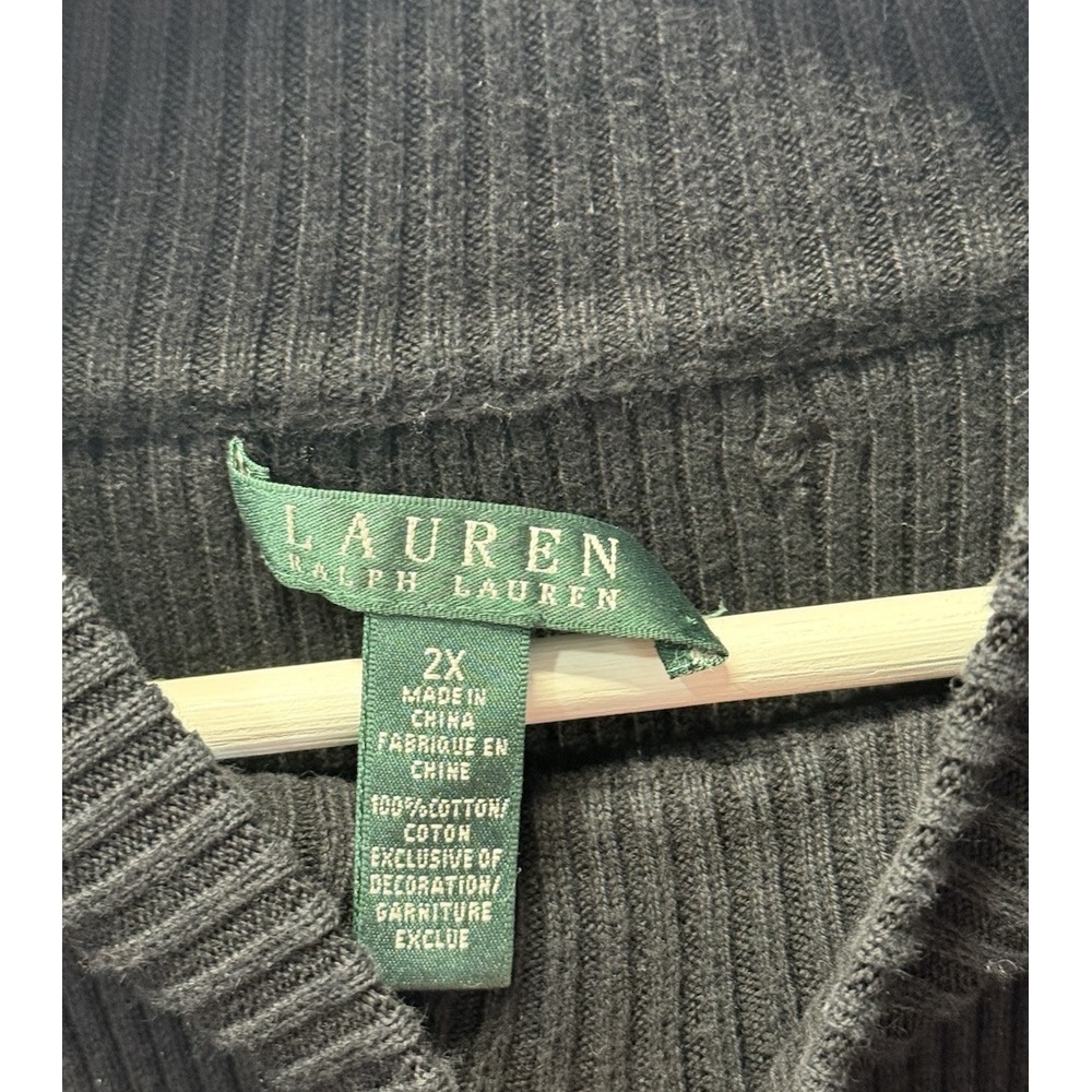 Lauren Ralph Lauren LRL Women's Plus Sz 2X Black Ribbed L/S Turtleneck Sweater - Picture 3 of 8